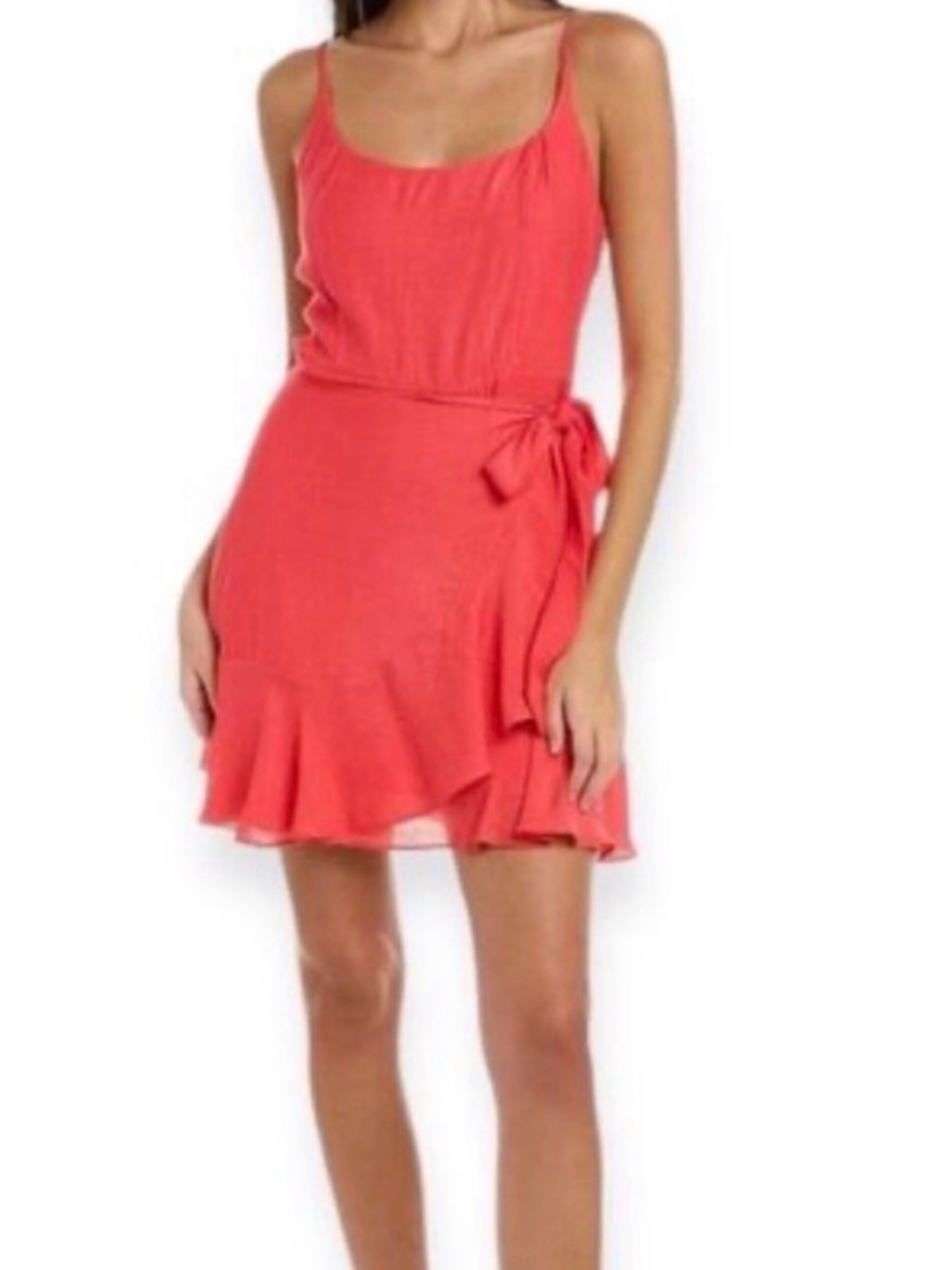 Socalite Coral Ruffle Hem Dress with Side Tie